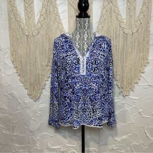 Lily Pulitzer Harmon Hoodie UPF 50+ Tile Blue Resort Wear Women’s size Medium